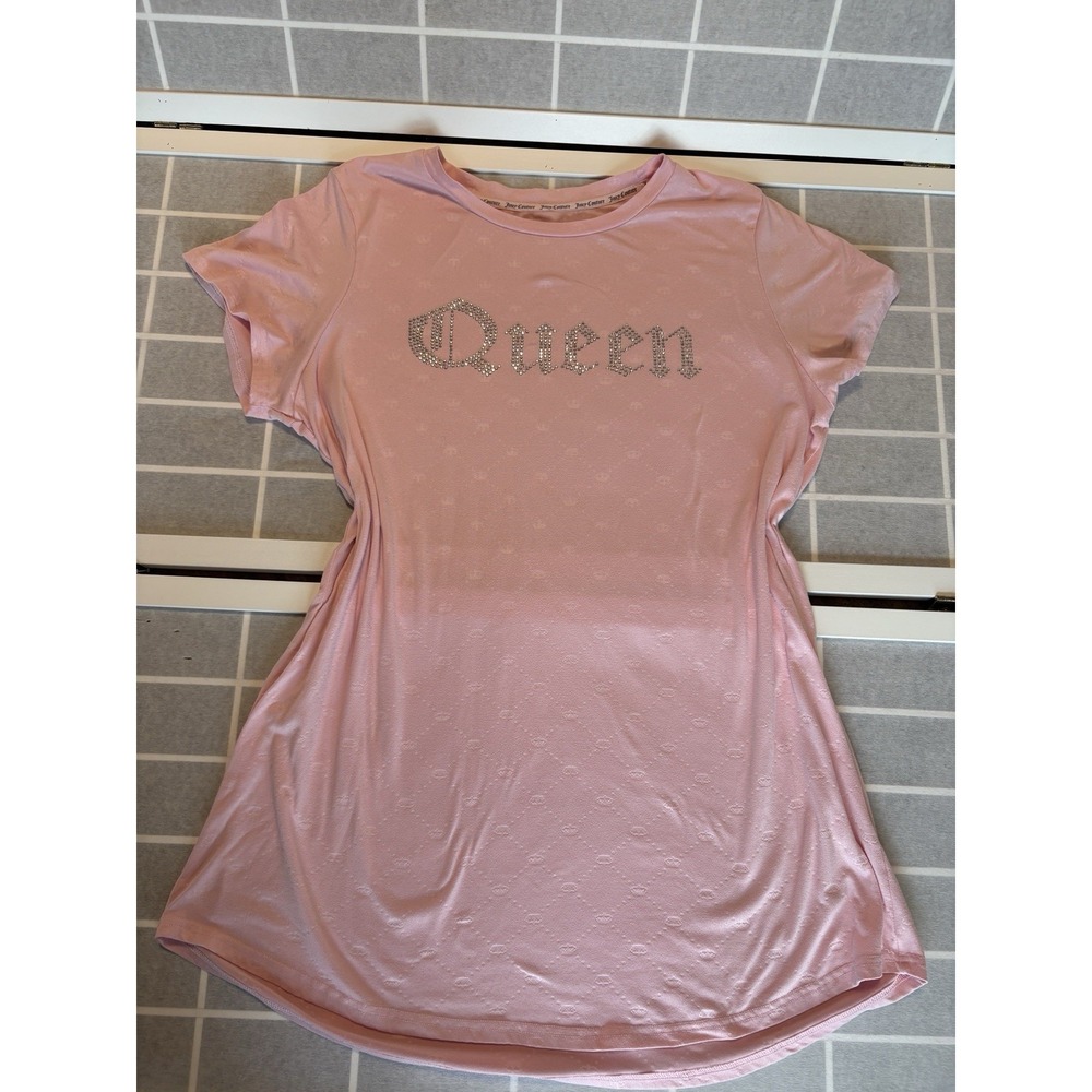VTG Juicy Couture Soft‎ Velour Baby Pink Mini Dress QUEEN rhinestones Y2K Sz M